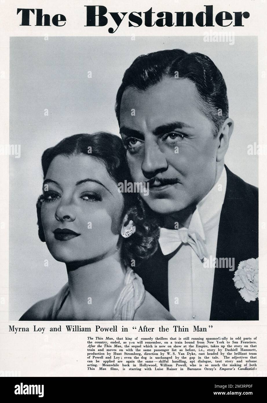 Couverture de 'The bystander', William Powell (1892 1984), acteur américain associé à Myrna Loy (1905 1993), actrice américaine de cinéma, télévision et scène, en 14 films. Jouer dans 'After the Thin Man', en montrant à l'Empire. Date: 1937 Banque D'Images