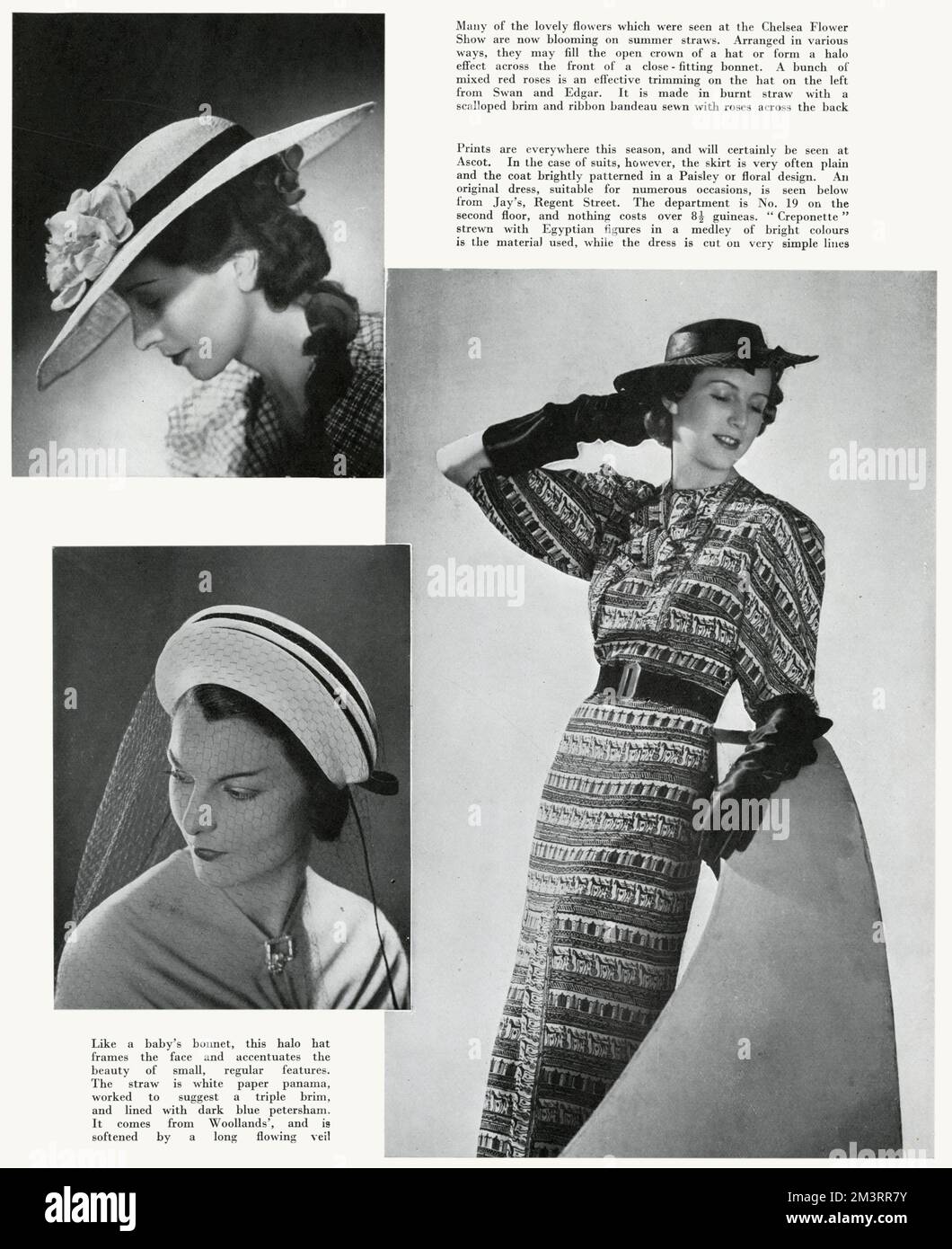 Sélection de chapeaux d'Ascot à large bord tendance. Date: 1937 Banque D'Images