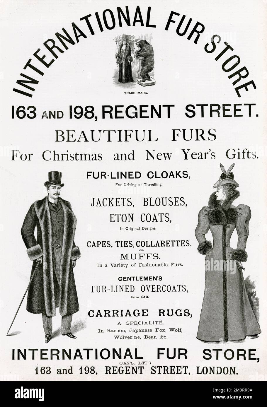 Cadeaux de Noël et de nouvel an pour les femmes et les hommes à 'International fur Store', Regent Street. Date: 1897 Banque D'Images