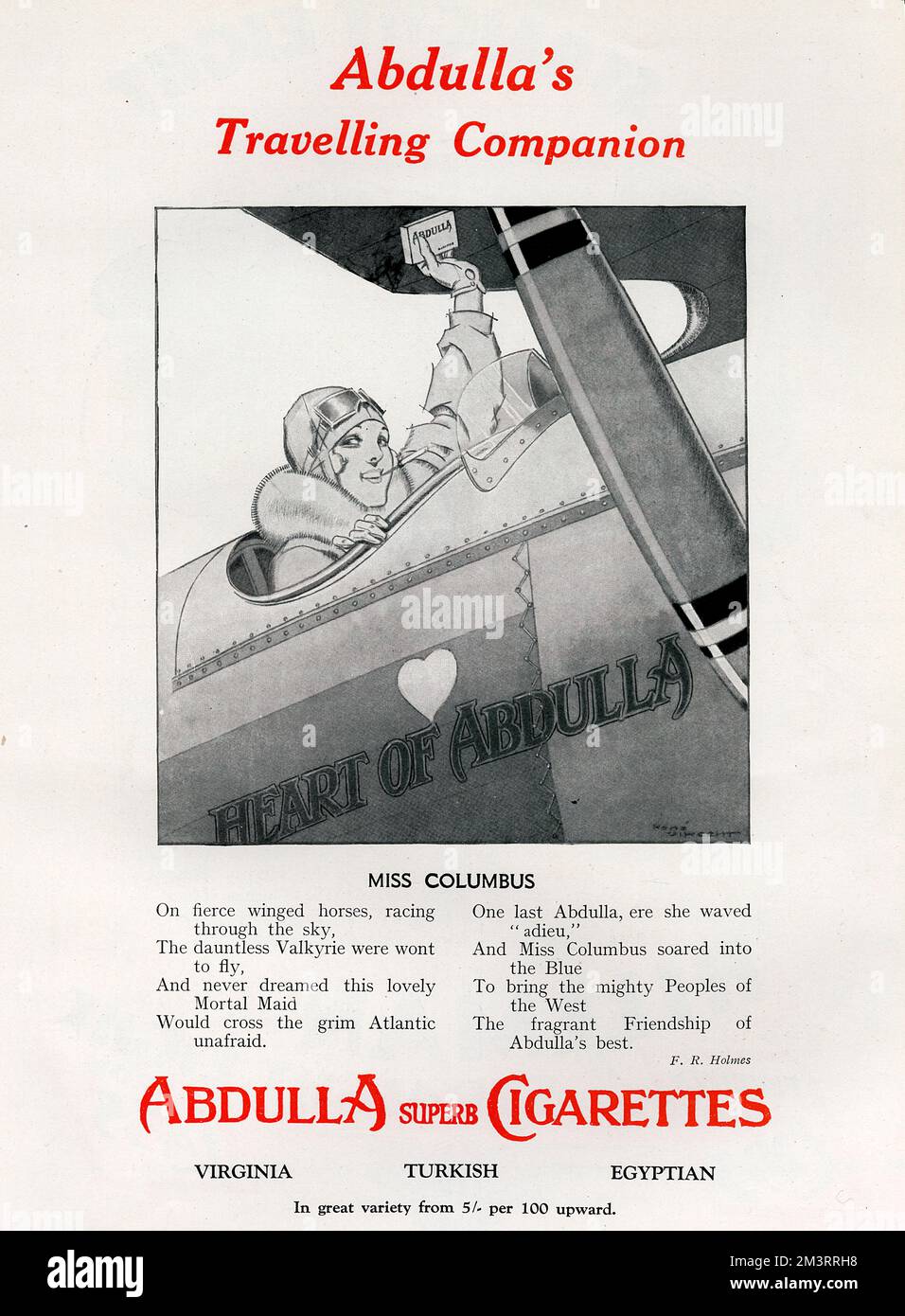 Publicité sur la cigarette Abdulla mettant en vedette une femme aviatrice Banque D'Images