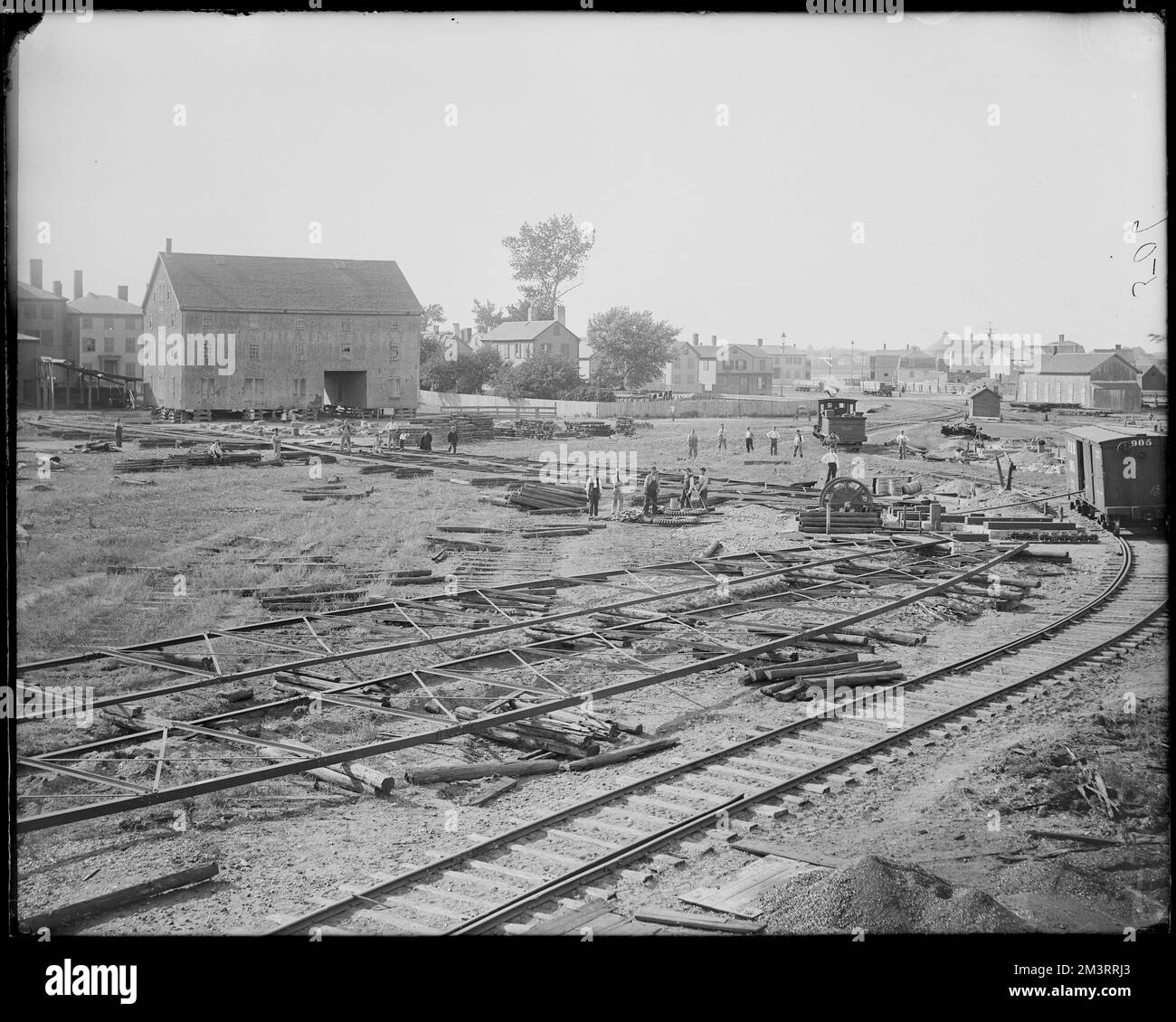 Salem, Phillips Wharf en construction, vers Derby Street, vues, Piers & Wharves, Construction, Maisons, chemins de fer. Collection de négatifs sur plaque de verre de Frank cousins Banque D'Images