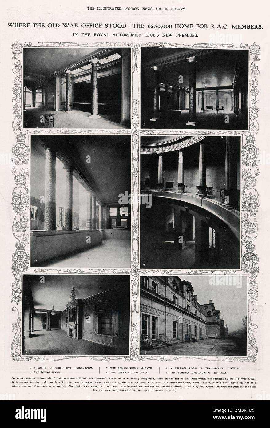 Où se trouvait le War Office - Images de l'intérieur de l'ancien War Office à Pall Mall - nouveaux locaux RAC. Date: 1911 Banque D'Images