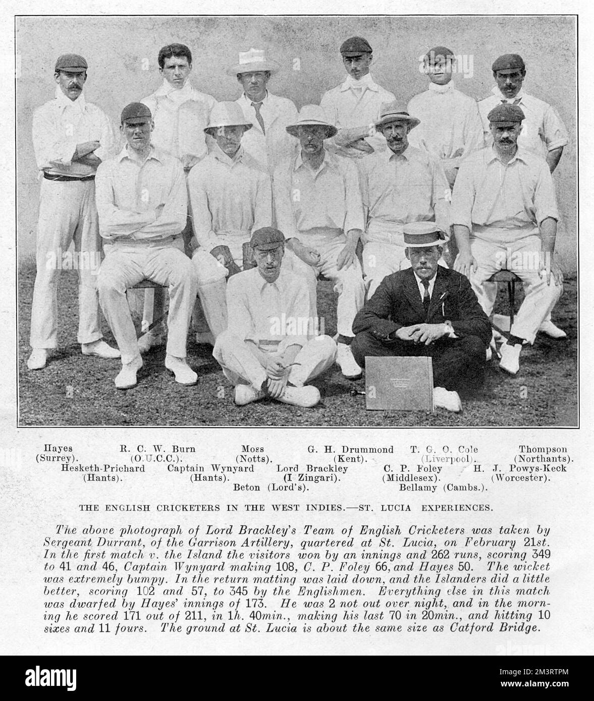 L'équipe de joueurs de cricket anglais de Lord Brackley dans les Antilles. Date: 1905 Banque D'Images