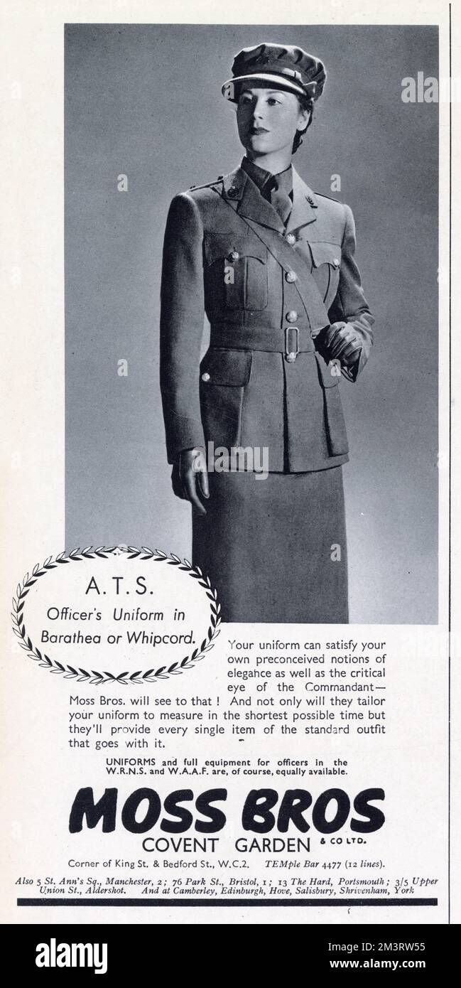 Uniforme d'officier A.T. S de Moss Bros 1940 Banque D'Images