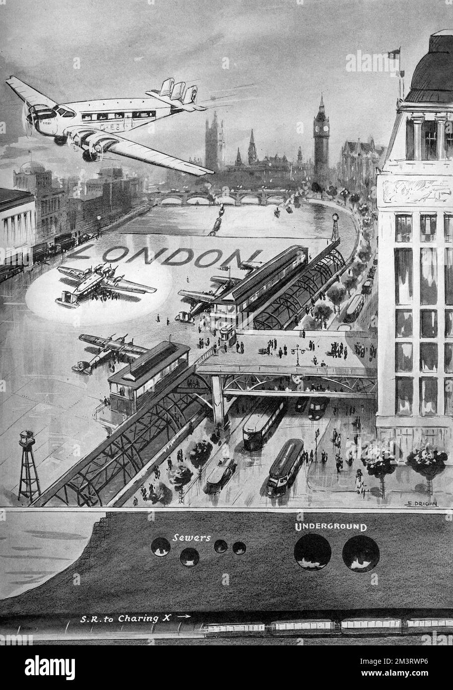 Idée d'un port aérien sur la Tamise, Londres 1940 Banque D'Images