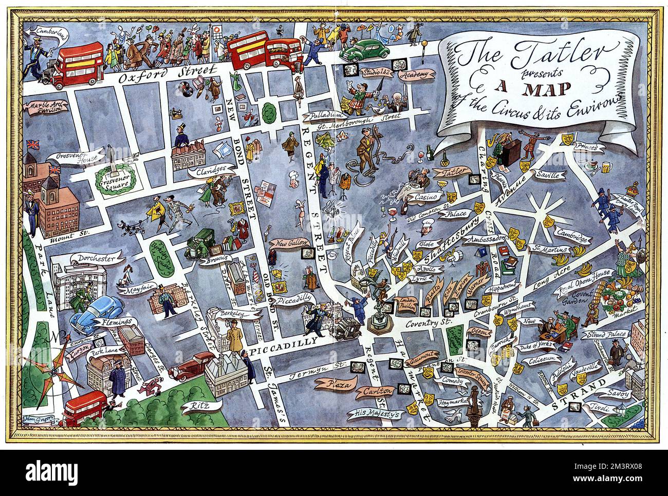 Le Tatler présente la carte de Piccadilly Circus et ses environs Banque D'Images