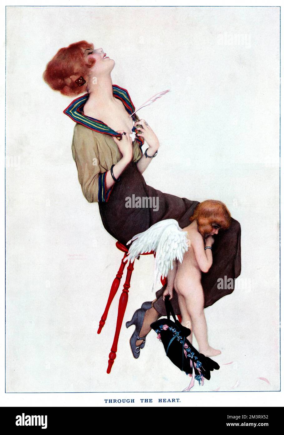 Par le coeur de Raphaël Kirchner (1876-1917). La flèche de Cupid pière une jeune femme à travers le cœur. 1915 Banque D'Images