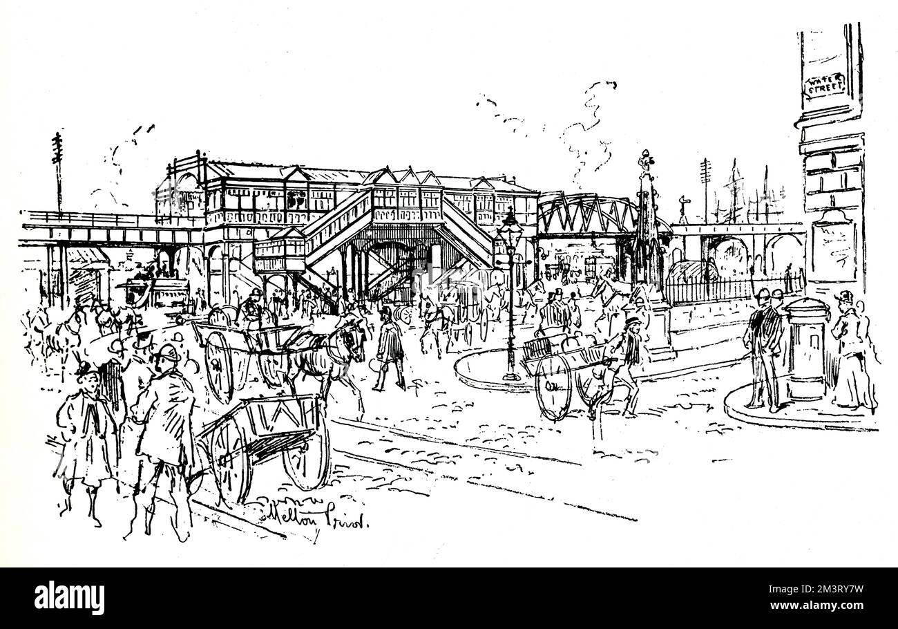 Pier Head Station, chemin de fer électrique aérien, Liverpool Banque D'Images