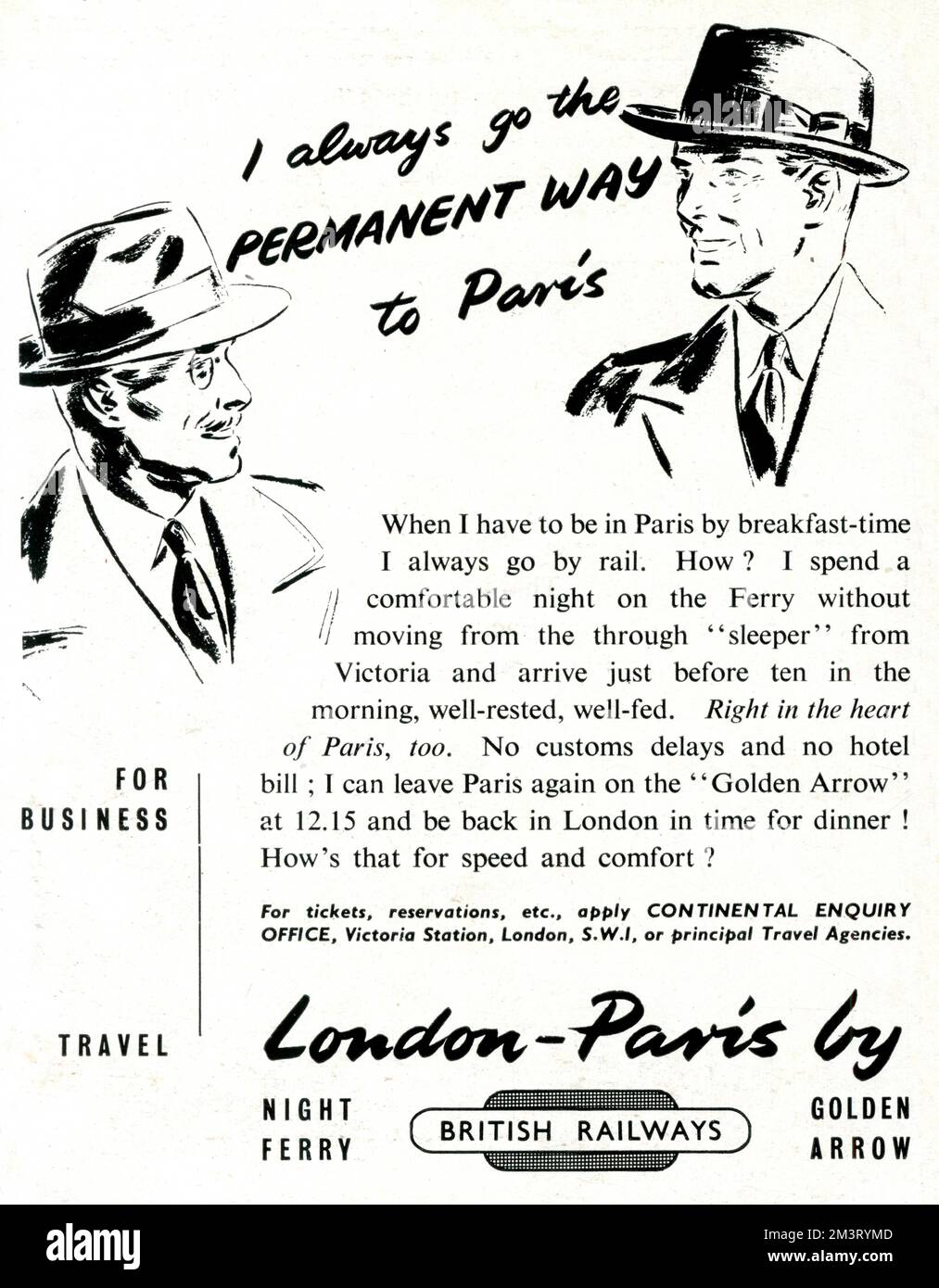 Je vais toujours la voie permanente à Paris - Voyage d'affaires avec les chemins de fer britanniques - publicité. 1949 Banque D'Images
