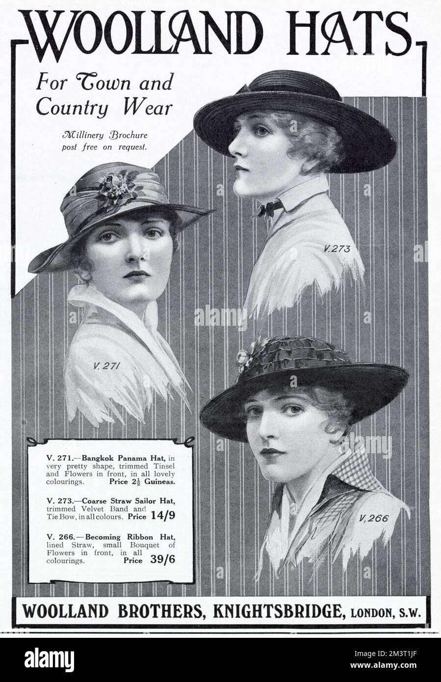 Annonce pour chapeaux pour femmes Woolland 1916 Banque D'Images