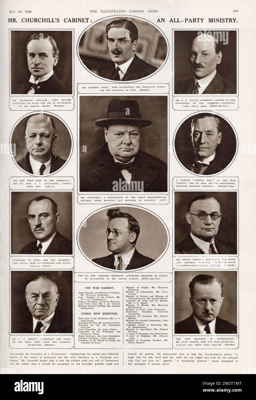 Cabinet de M. Churchill : un ministère multipartite, 1940 Banque D'Images