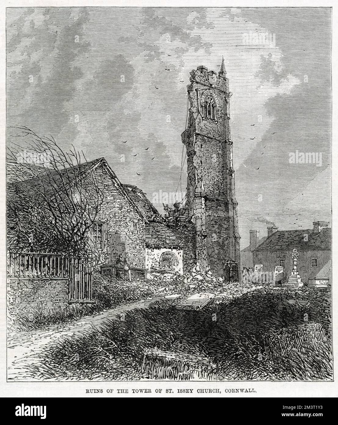 Ruines de la tour de Saint L'église d'Issey, près de Padstow dans les Cornouailles. Banque D'Images