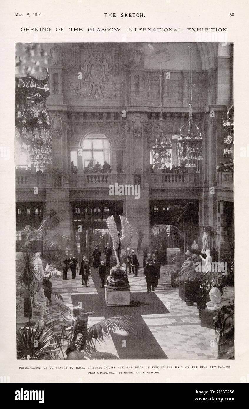 Présentation des congressistes à la princesse Louise et au duc de Fife dans la salle du Palais des Beaux-Arts à l'exposition internationale de Glasgow en 1901. Banque D'Images