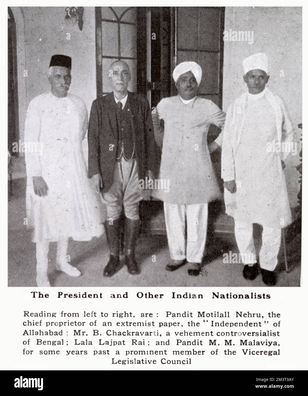 Les nationalistes indiens, notamment Pandit Motilal Nehru, M. B. Chackravarti, Lala Lajpat Rai et Pandit M. M. Malaviya. Banque D'Images
