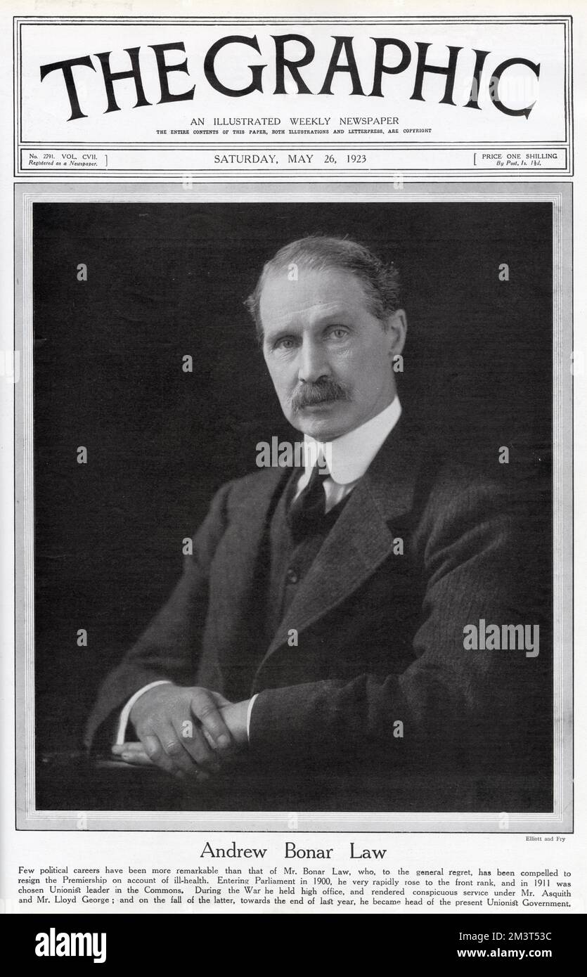 Andrew Bonar Law (1858 - 1923), politicien conservateur britannique qui a été Premier ministre du Royaume-Uni de 1922 à 1923. Démission en raison d'une maladie en mai 1923. Banque D'Images