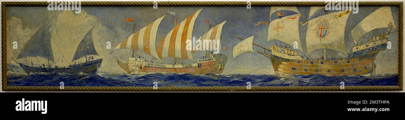 Les navires à travers les âges : le dhow pirate, la Galley espagnole ou vénitienne, la Galleon espagnole , les navires à voile Banque D'Images
