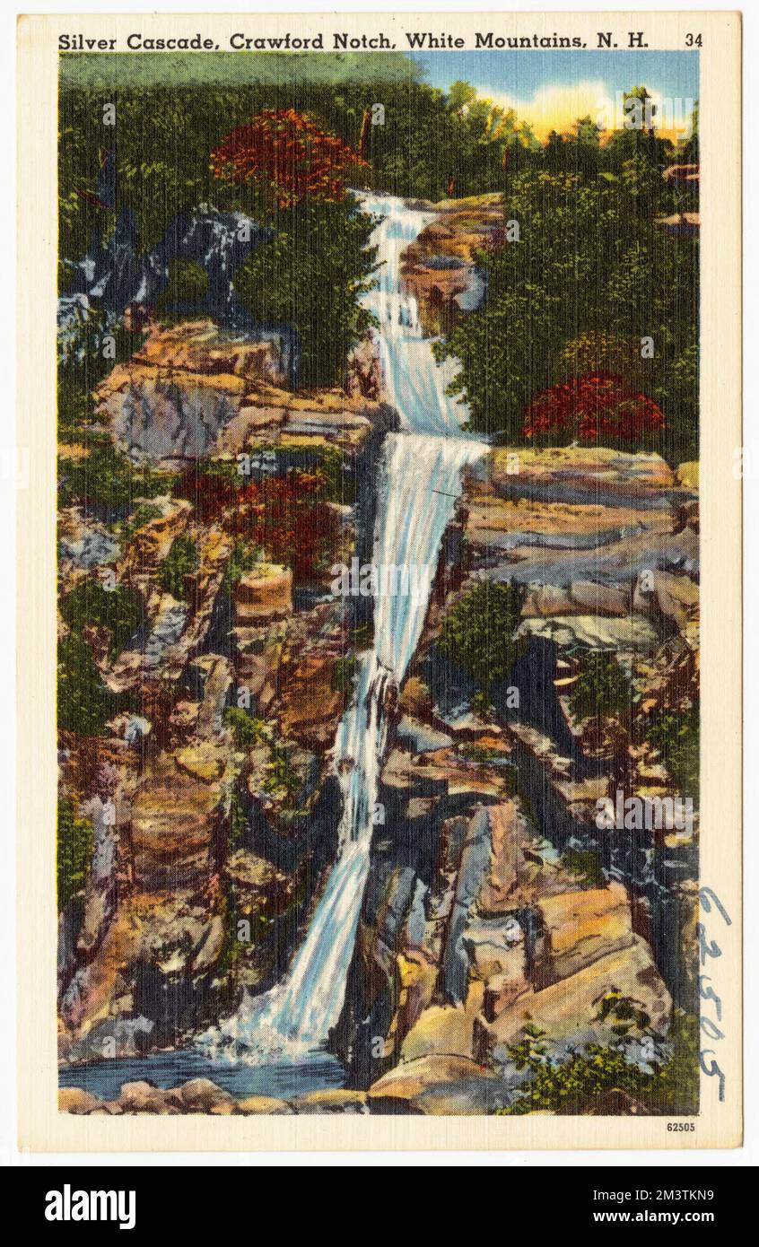 Silver Cascade, Crawford Notch, White Mountains, N.H. , Waterfall, Tichnor Brothers Collection, cartes postales des États-Unis Banque D'Images