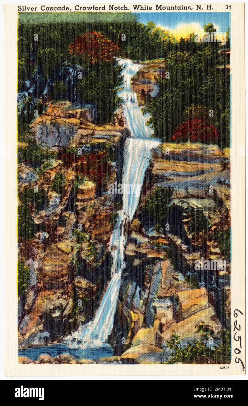 Silver Cascade, Crawford Notch, White Mountains, N.H. , Waterfall, Tichnor Brothers Collection, cartes postales des États-Unis Banque D'Images