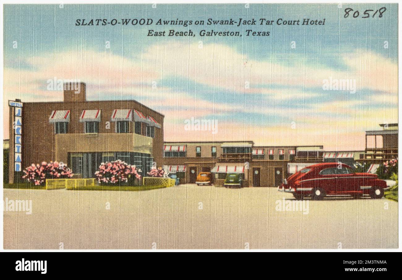 Slats-O-Bois auvents sur Swank - Jack Tar court Hotel, East Beach, Galveston, Texas , Motels, Tichnor Brothers Collection, cartes postales des États-Unis Banque D'Images