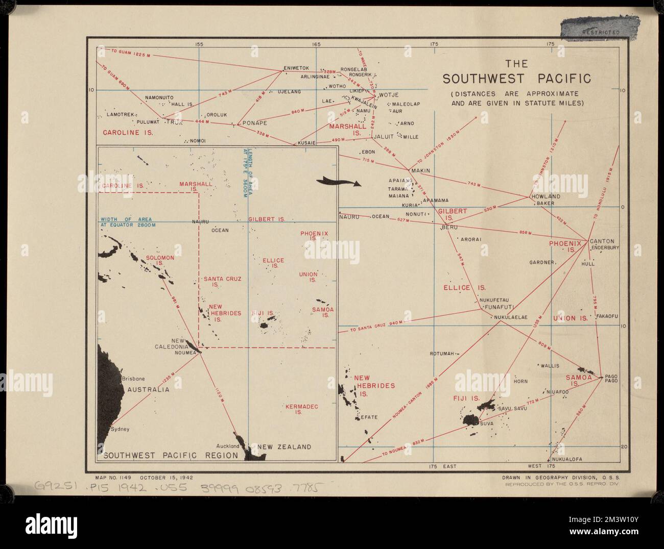 Sud-Ouest Pacifique , Airways, Océanie, cartes, Océanie, Distances, etc., cartes Norman B. Leventhal Map Centre Collection Banque D'Images