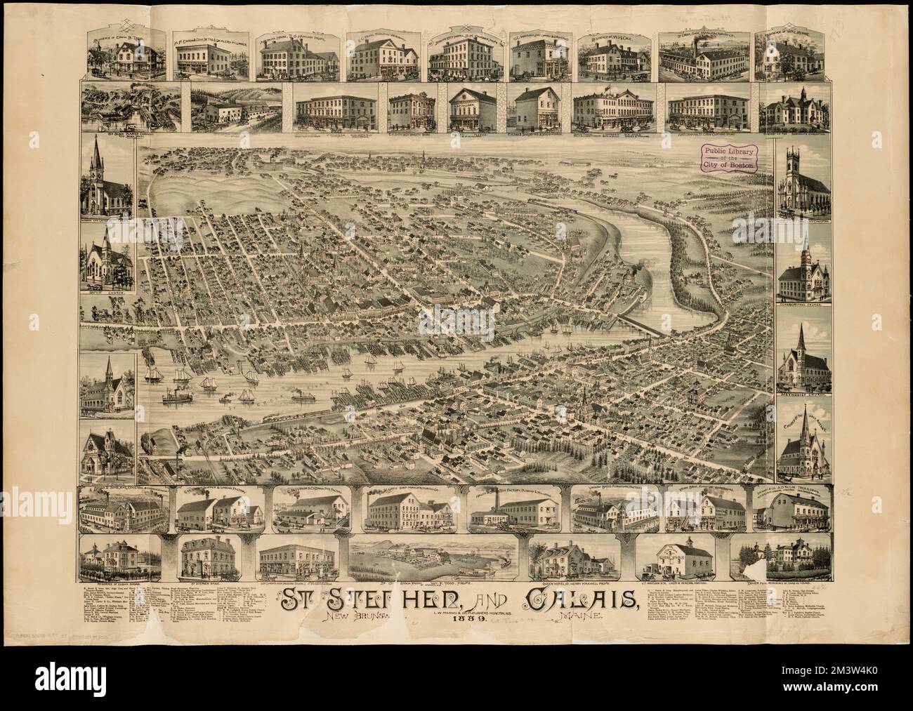 St. Stephen (Nouveau-Brunswick) et Calais (Maine) : 1889, St. Stephen N.B., vues aériennes, Calais M., vues aériennes Norman B. Leventhal Map Center Collection Banque D'Images