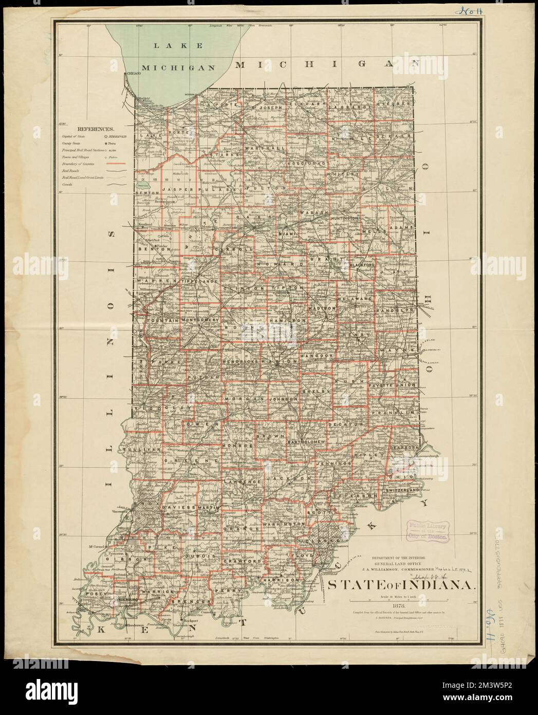 État de l'Indiana , terres publiques, Indiana, cartes, Indiana, Cartes, Indiana, relevés Norman B. Leventhal Map Center Collection Banque D'Images