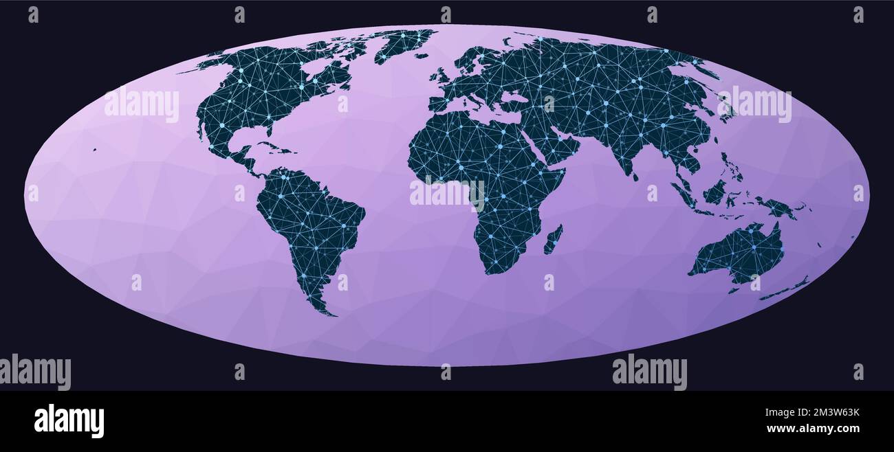Concept global d'affaires Internet. Projection Bromley. Carte du réseau mondial. Globe câblé dans la projection de Bromley sur fond poly géométrique bas. Illustration de Vecteur