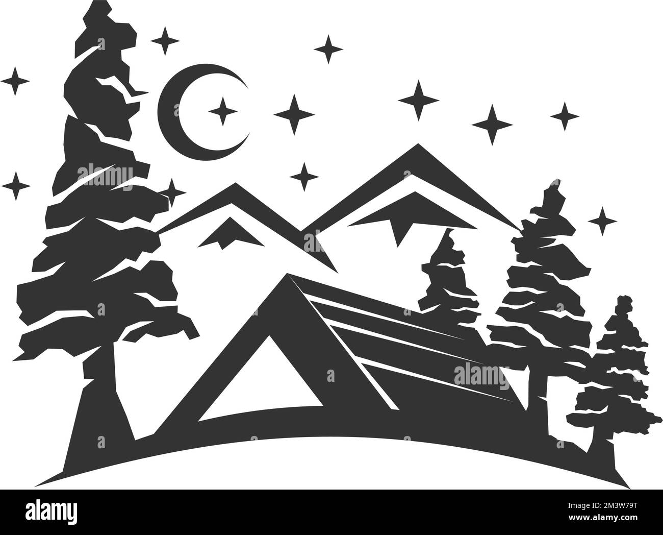 camping logo tente cèdre de montagne icône Illustration identité de marque Illustration de Vecteur