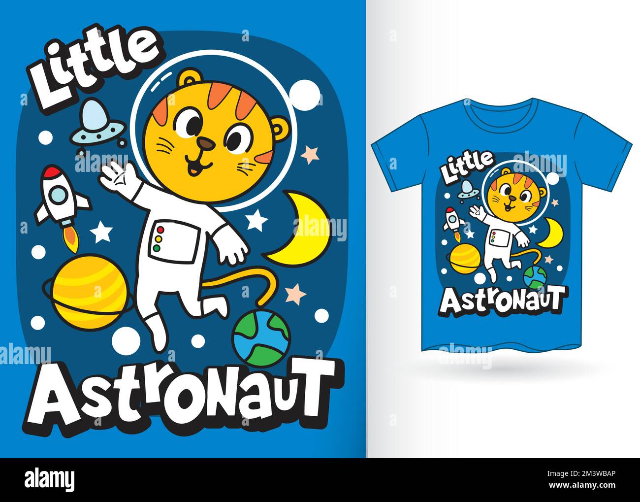 T-shirt petit tigre avec maquette pour astronaute pour enfants Illustration de Vecteur