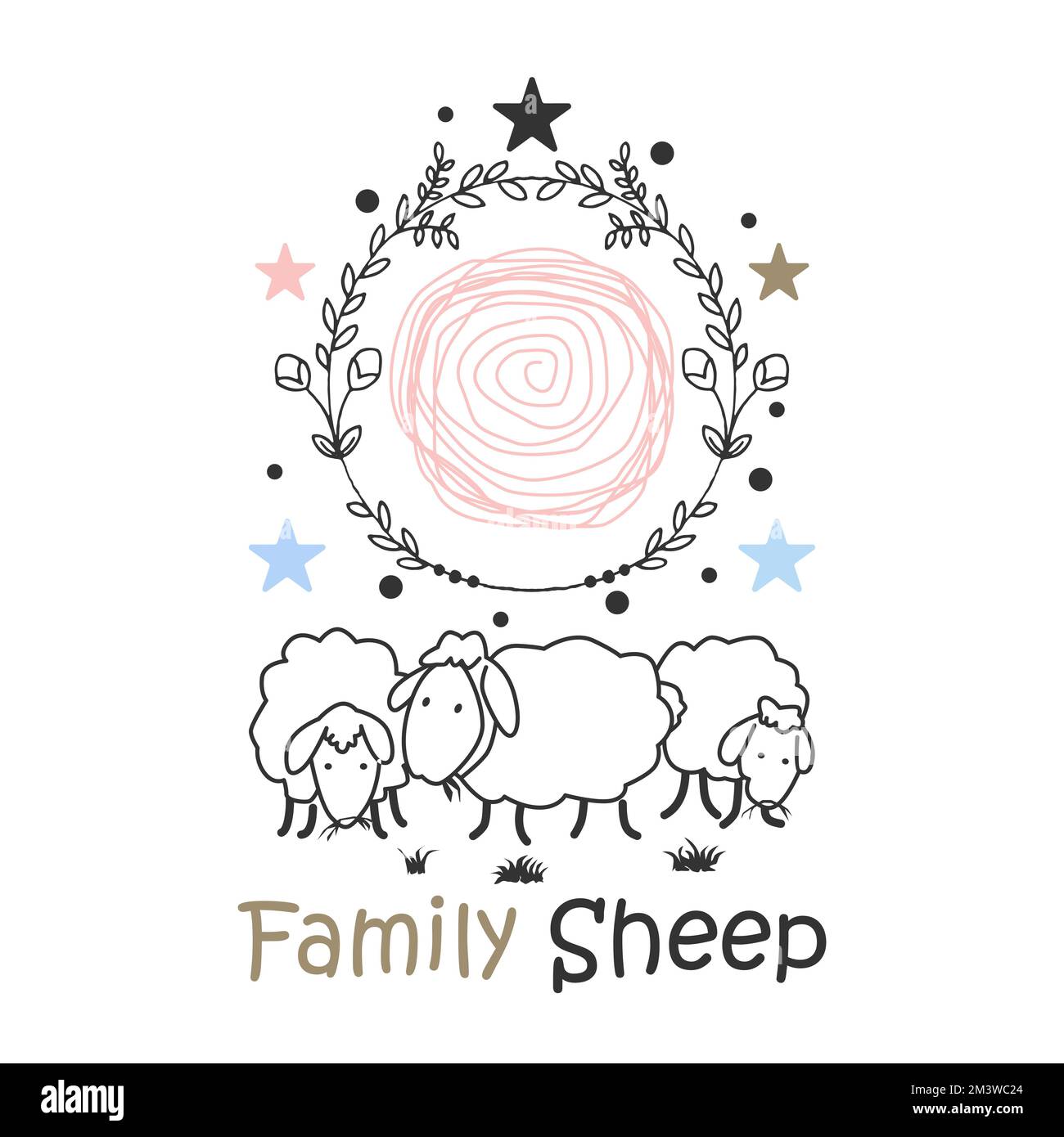 Les moutons de famille ont l'air heureux lorsqu'ils sont rassemblés dans la ligne de l'image graphique icône logo design abstrait concept vecteur stock. utilisé comme symbole associé à l'animal Illustration de Vecteur