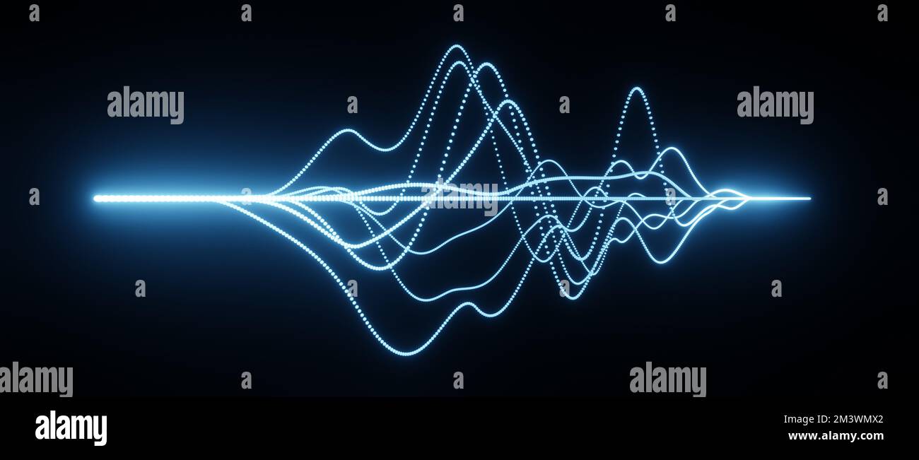 Illustration abstraite des ondes sonores bleues, visualisation des signaux de fréquence ou des longueurs d'onde audio, forme d'onde technologique futuriste avec espace de copie pour Banque D'Images