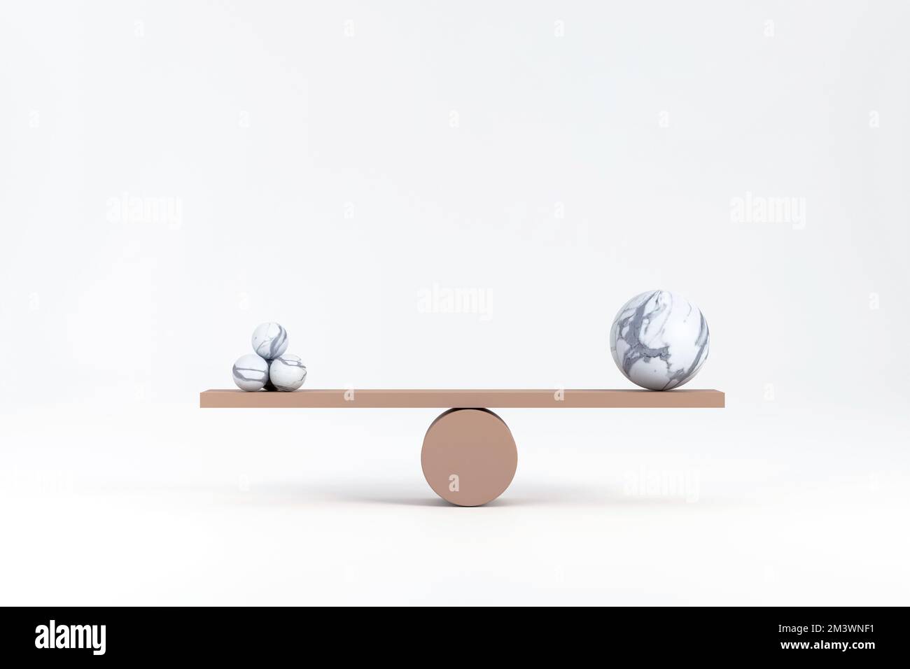 3D. planche en bois d'équilibre une grande boule et quatre petites Banque D'Images