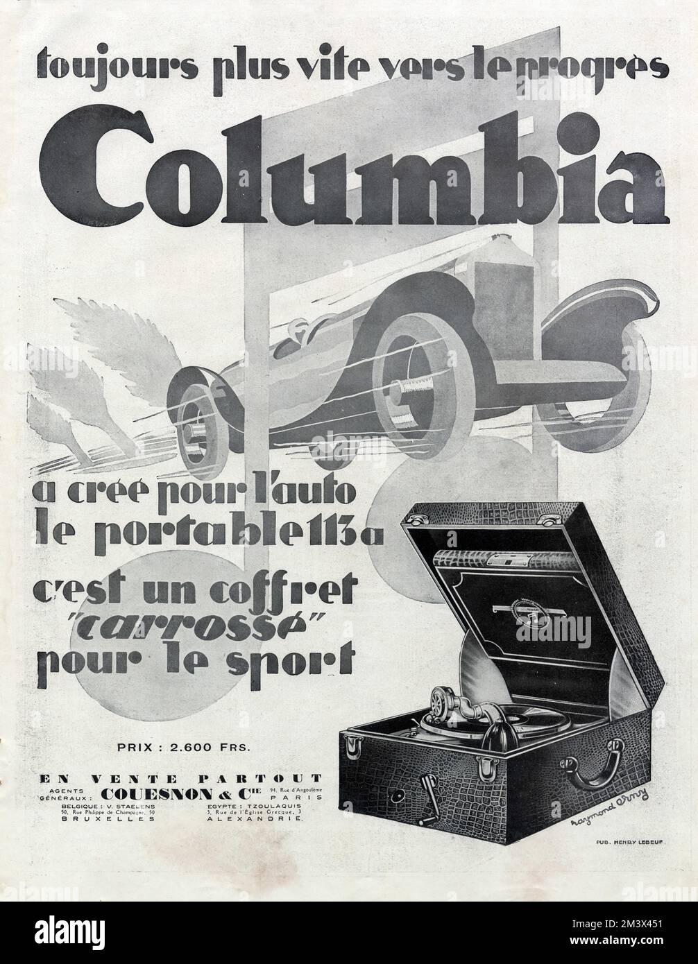 PUBLICITÉ ANCIENNE TOUJOURS PLUS VITE VERS LE PROGRÈS COLUMBIA Banque D'Images