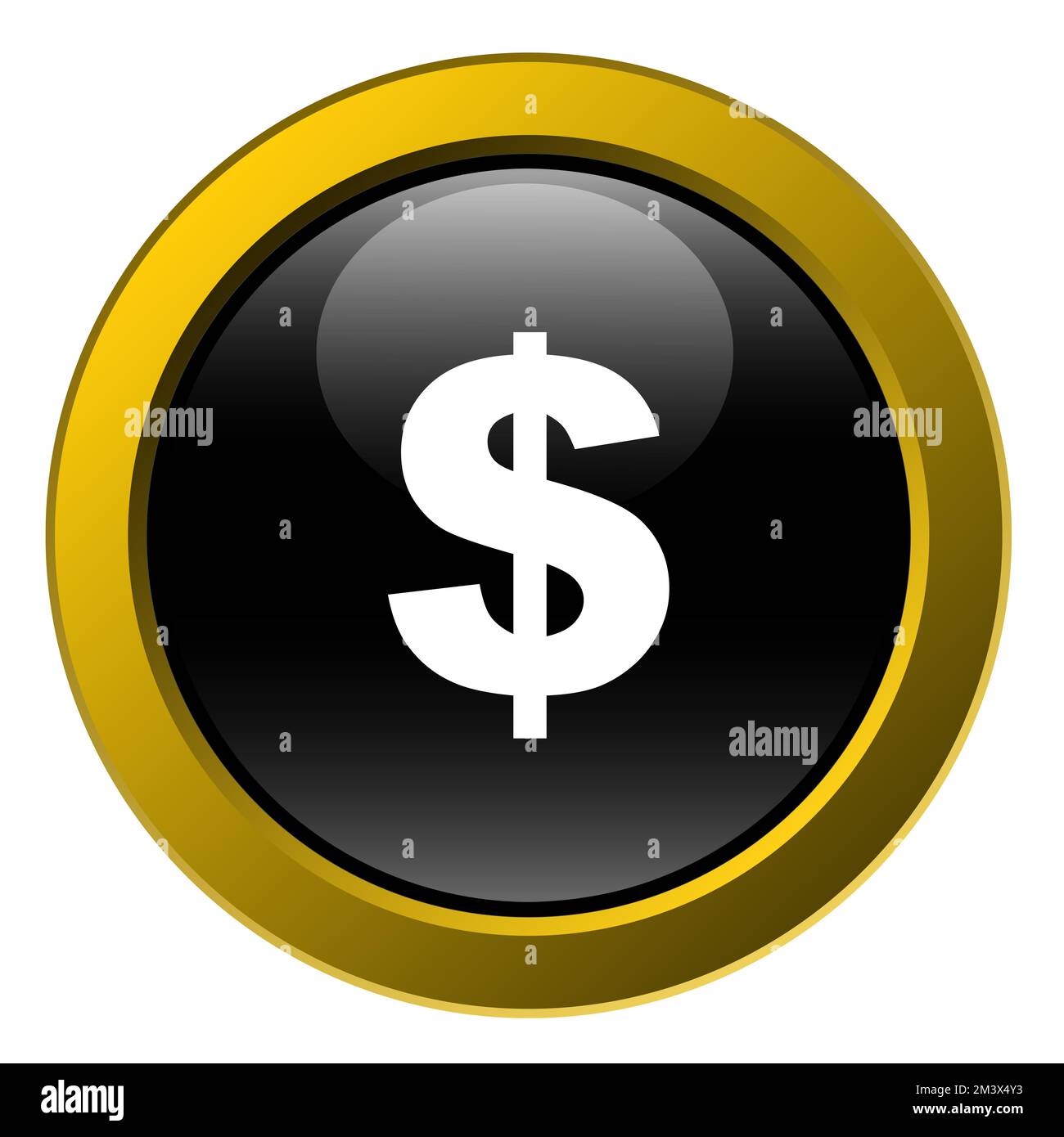 bouton noir avec icône de dollar blanc sur fond blanc Banque D'Images