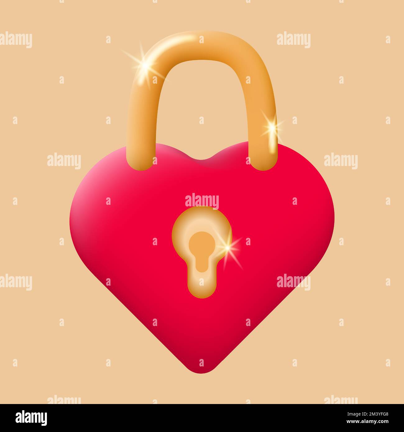 3D cadenas en forme de coeur rouge sur fond beige. Verrouillage fermé. Symbole romantique de l'amour. Concept d'amour pour la Saint-Valentin. Vecteur Illustration de Vecteur