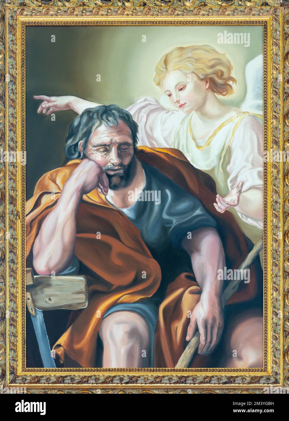 SEBECHLEBY, SLOVAQUIE - OKTOBERT 8, 2022: La peinture Appartion des anges à Saint Joseph à St. Eglise paroissiale de Michael par Martina Nita Cipcerova (2019) Banque D'Images