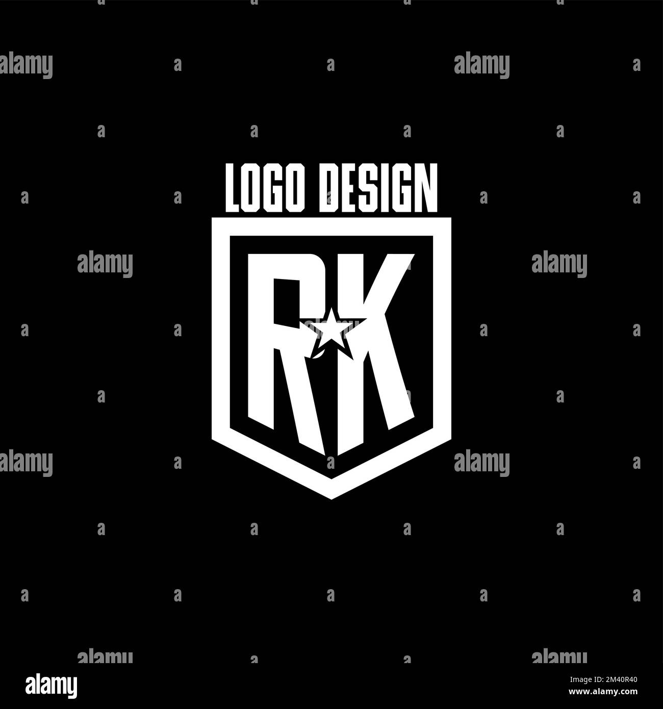 RK logo initial de jeu avec bouclier et style star inspiration design Illustration de Vecteur