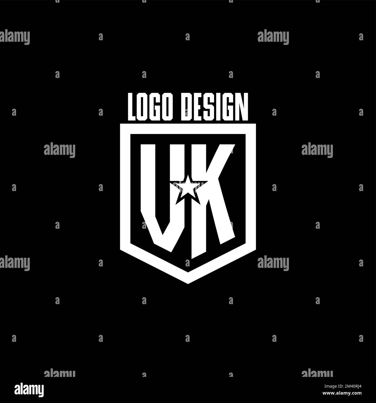Logo de jeu initial VK avec bouclier et style star inspiré Illustration de Vecteur