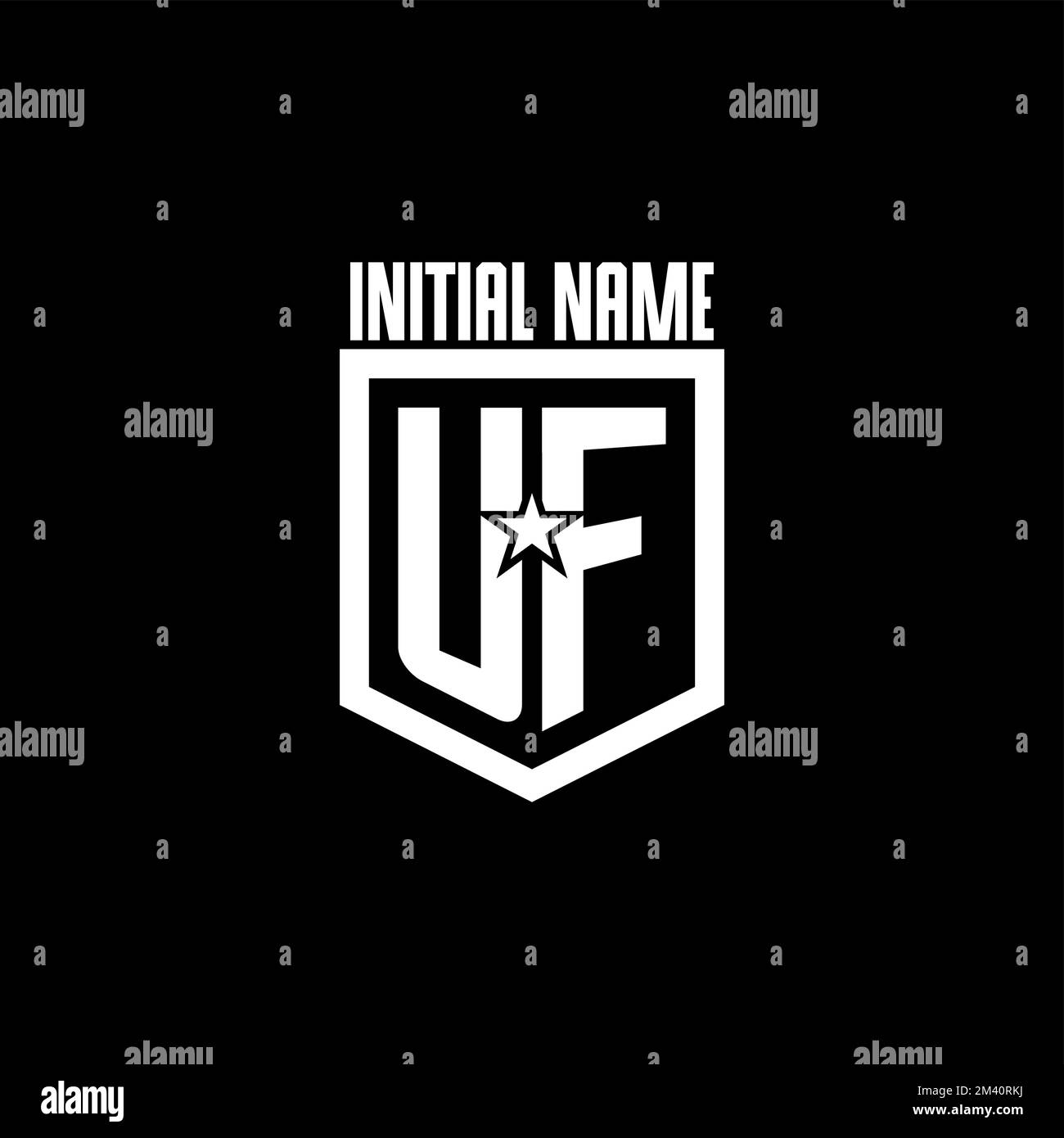 Logo de jeu initial UF avec bouclier et style star inspiré Illustration de Vecteur
