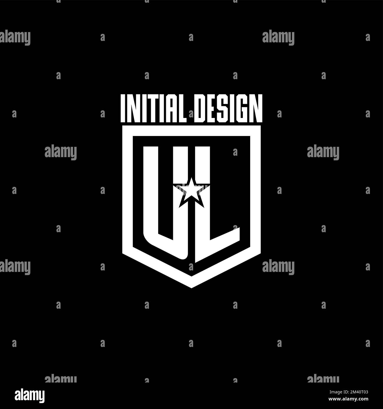 Logo de jeu initial UL avec protection et style star inspiré Illustration de Vecteur