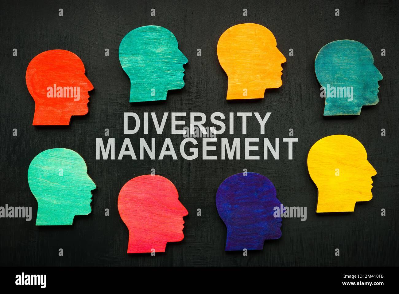 Panneau de gestion de la diversité et têtes colorées. Banque D'Images