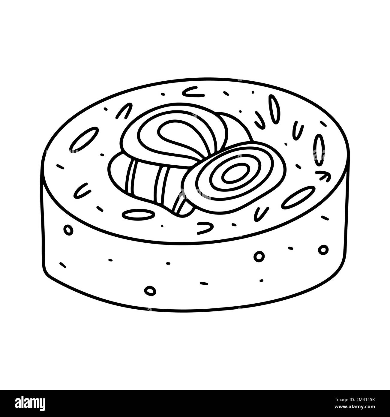 Petits pains au saumon et au concombre dessinés à la main. Illustration traditionnelle du vecteur alimentaire japonais. Illustration de Vecteur