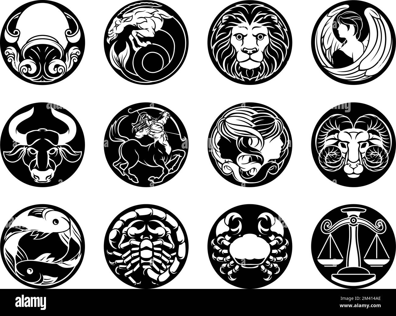 Astrologie zodiaque horoscope signes étoiles ensemble de symboles Illustration de Vecteur