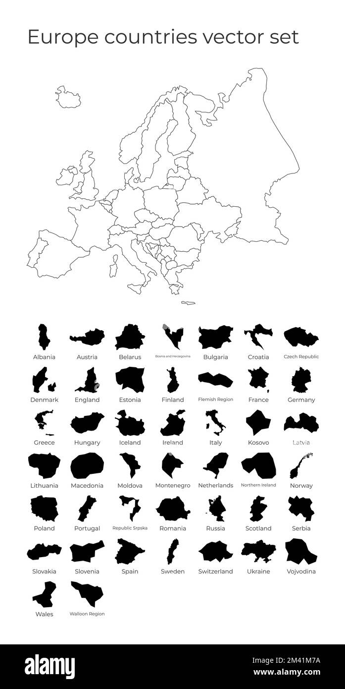 Carte de l'Europe avec les formes des régions. Carte vectorielle vierge du continent avec les pays. Frontières du continent pour votre infographie. Illustration de Vecteur