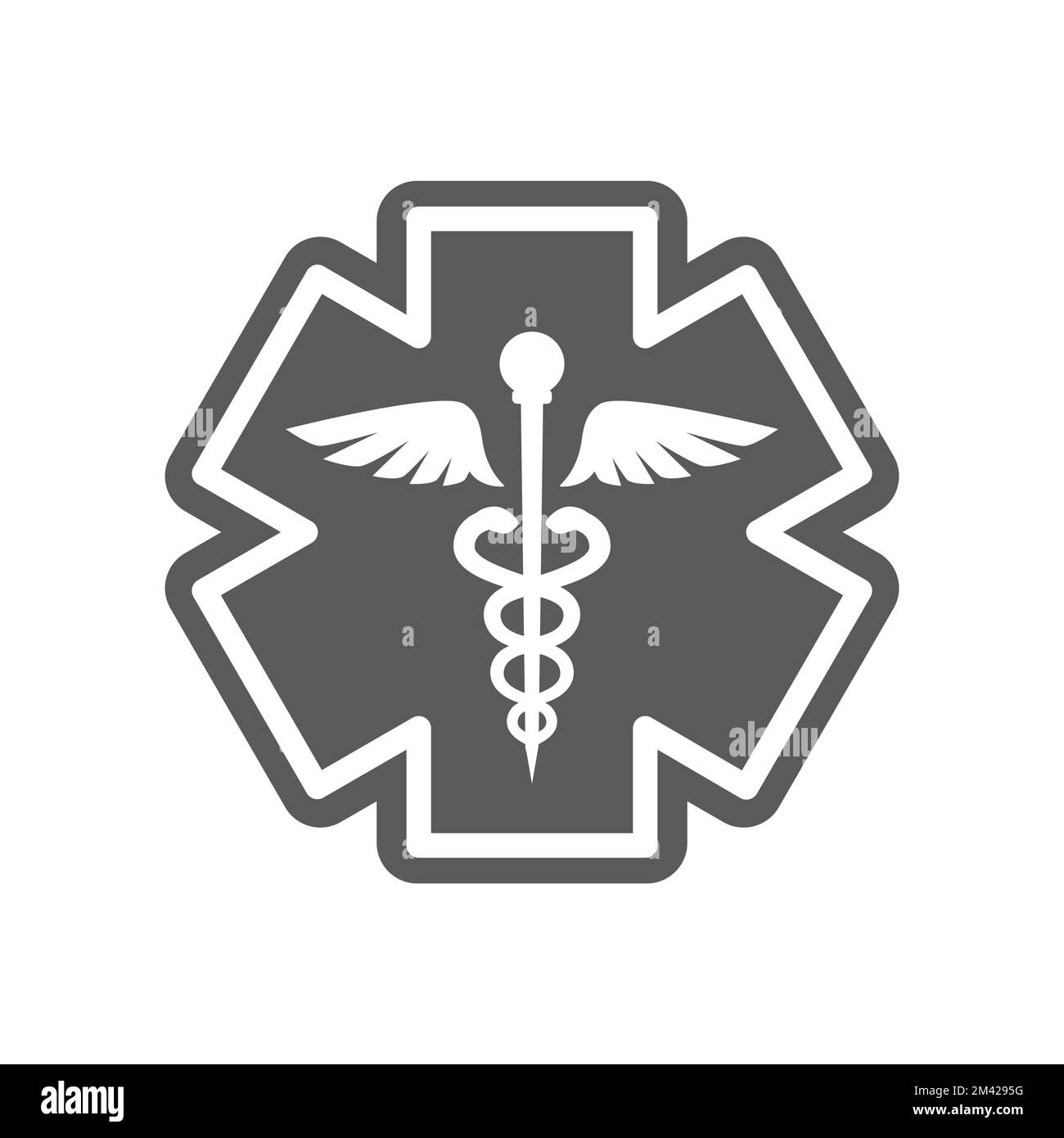 Premiers soins, symbole vecteur d'urgence médicale. Tige d'asclepius ou d'aesculapius, Caduceus avec serpent, ems, er icône. Illustration de Vecteur