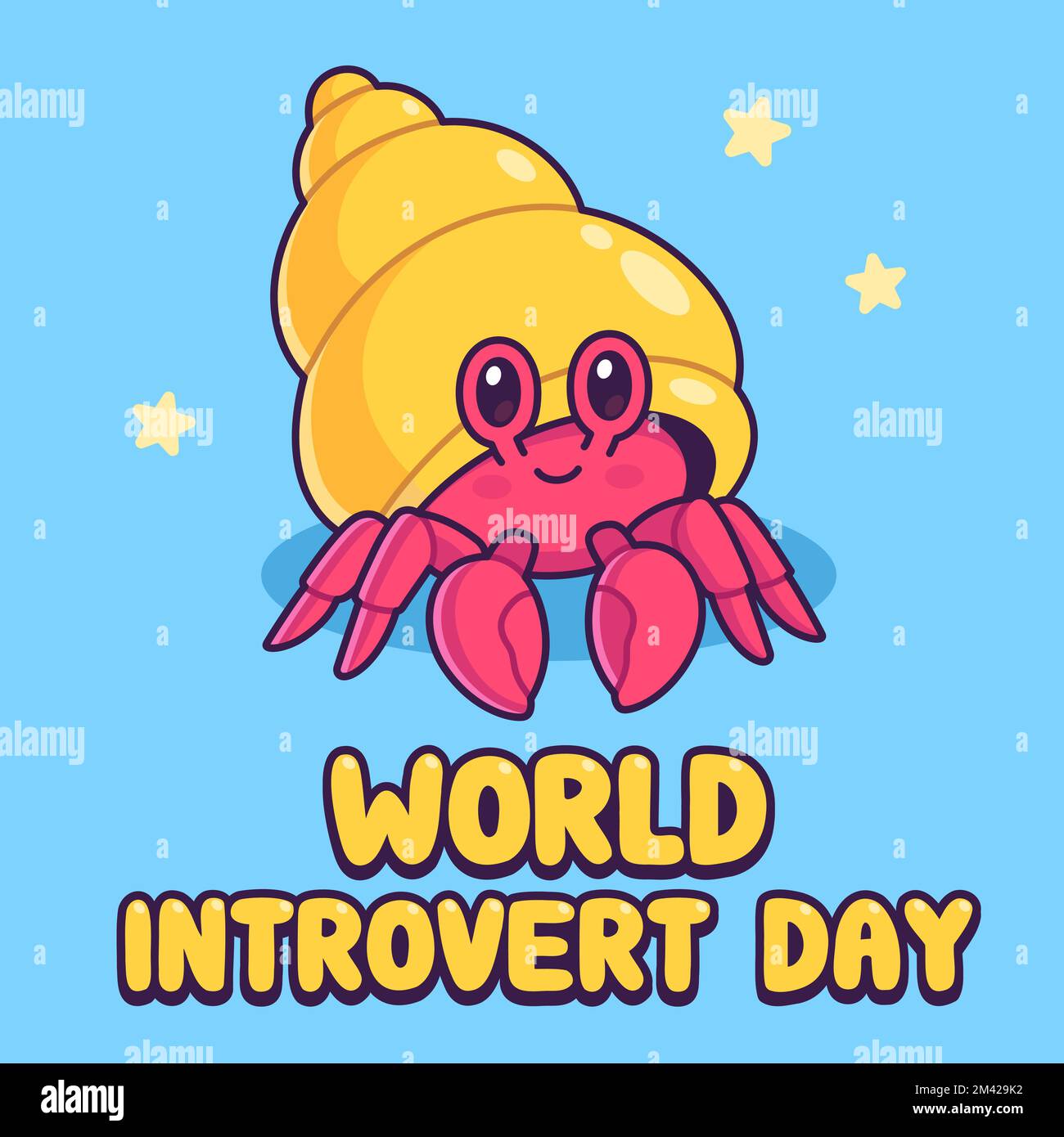 World introvert Day mignon dessin de crabe ermit. Illustration vectorielle. Illustration de Vecteur