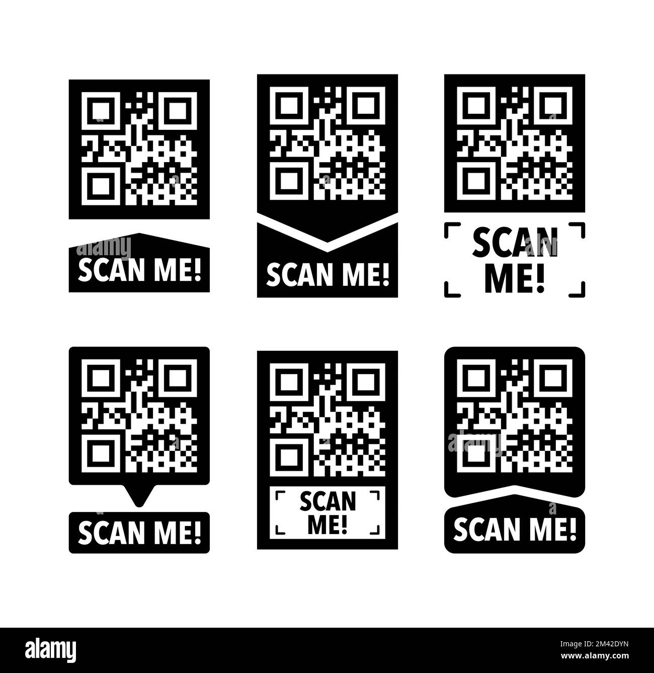 Icône Scan Me avec code QR. Numérisation de l'inscription. Étiquette de code QR. Illustration de Vecteur