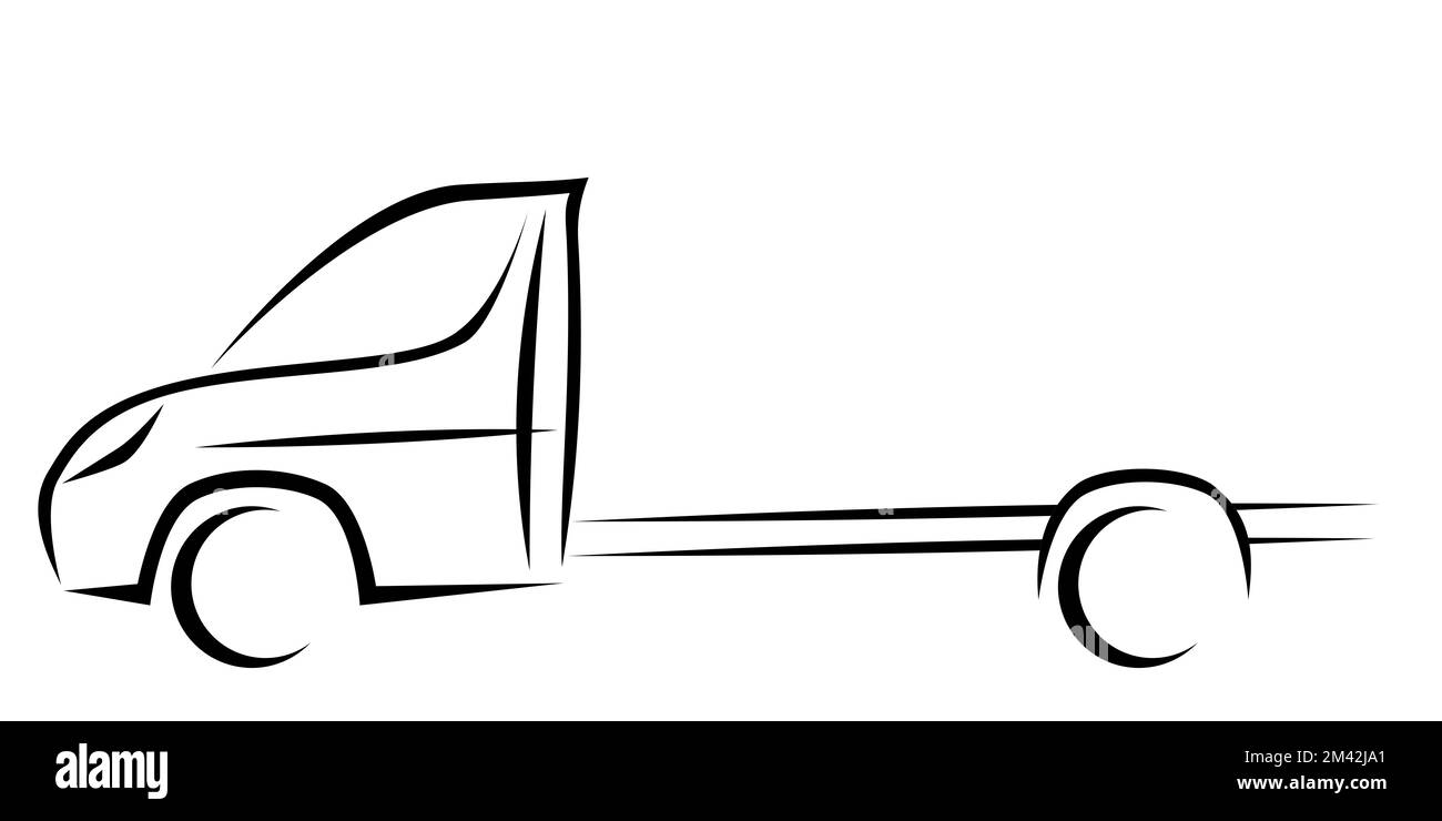 Illustration vectorielle dynamique d'un véhicule commercial léger avec un châssis sans boîte comme logo pour la livraison ou la compagnie de messagerie avec un espace libre. TH Banque D'Images