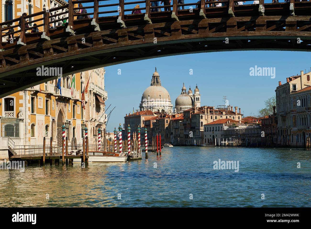 Vue sur le pont en bois de l'Accademia et le Grand Canal de Venise, Italie, Véneto Banque D'Images