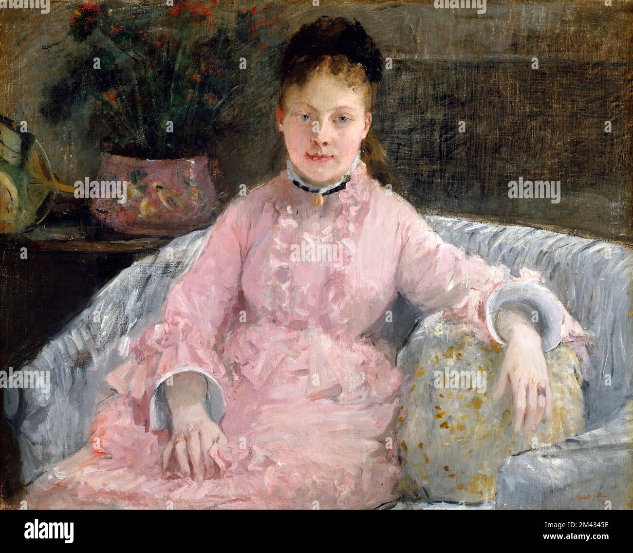 La robe rose (Albertie-Marguerite carré, plus tard Madame Ferdinand-Henri Himmes) de Berthe Morisot (1841-1895), huile sur toile, vers 1870 Banque D'Images